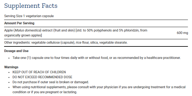 Tabela Nutricional AppleWise 600 mg - 30caps