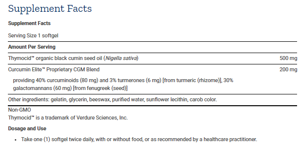 Tabela Nutricional Black Cumin Seed Oil with Curcumin Elite™ Turmeric Extract