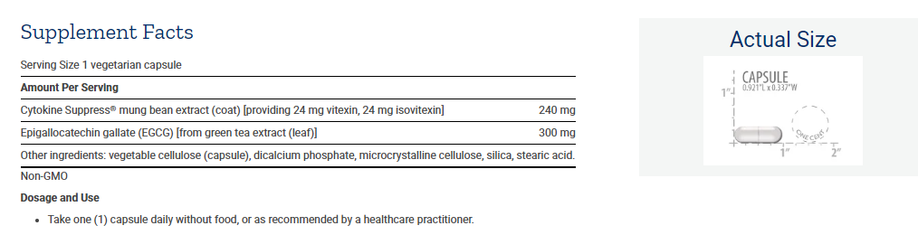 Tabela Nutricional Cytokine Suppress® with EGCG