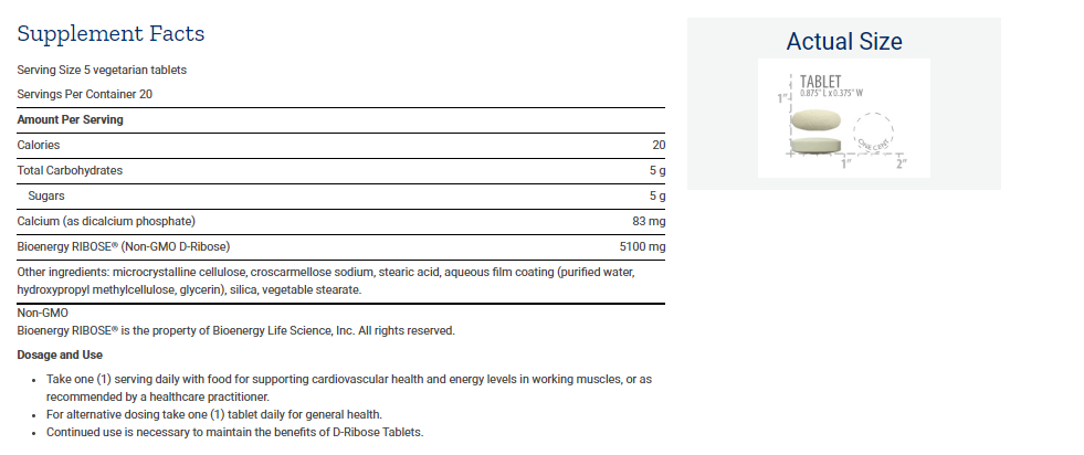 Tabela Nutricional D-Ribose Tablets