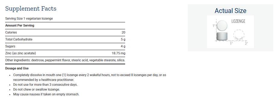 Tabela Nutricional Enhanced Zinc Lozenges (Peppermint)