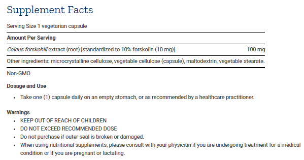 Tabela Nutricional Forskolin
