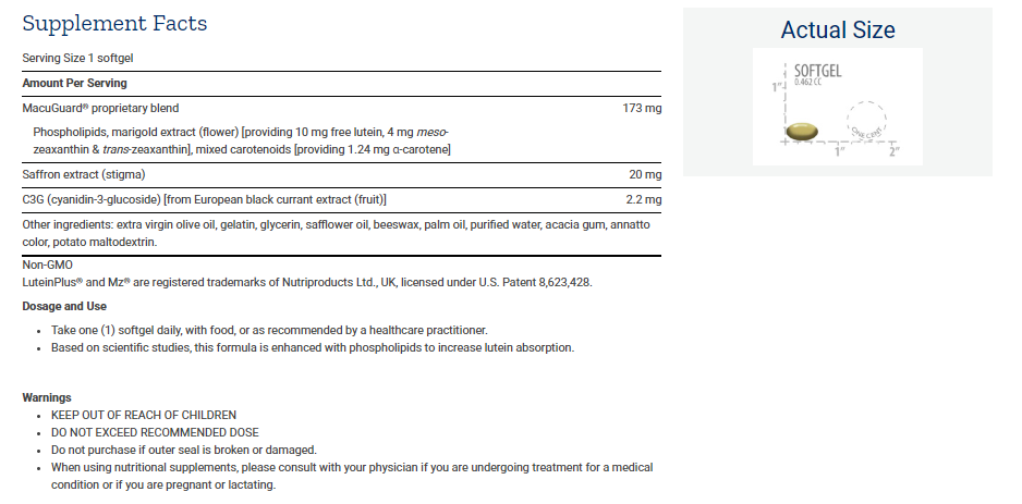Tabela Nutricional MacuGuard® Ocular Support with Saffron