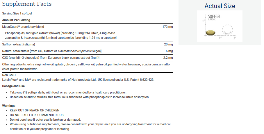 Tabela Nutricional MacuGuard® Ocular Support with Saffron & Astaxanthin