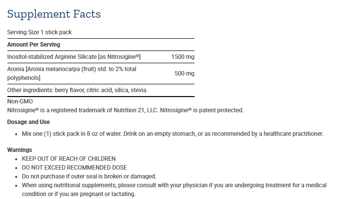 Tabela Nutricional NitroVasc™ Boost (Berry)
