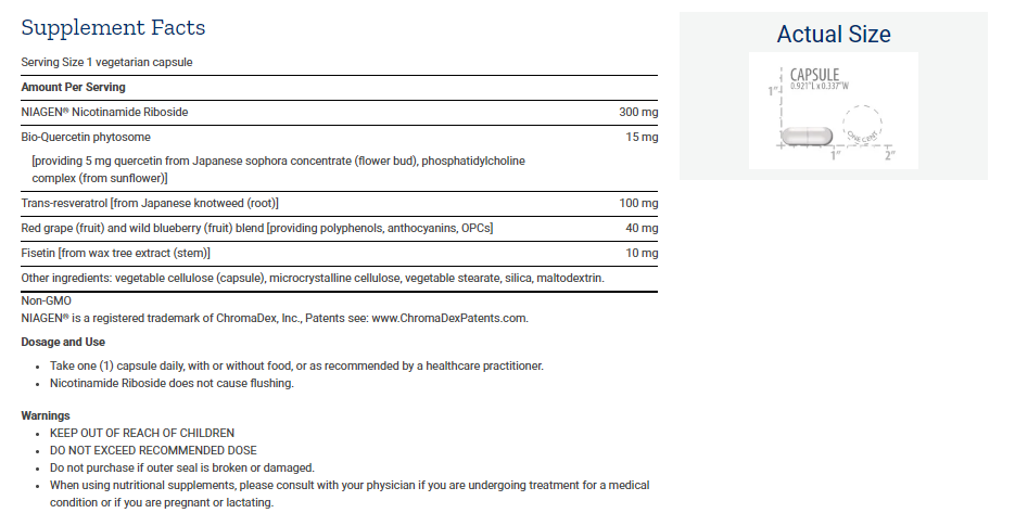 Tabela Nutricional Optimized NAD+ Cell Regenerator™ and Resveratrol