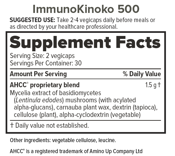 Tabela Nutricional Immunokinoko® 500 - 90 cápsulas vegetarianas