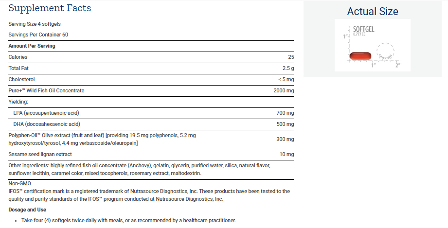 Tabela Nutricional Super Omega-3 EPA/DHA Fish Oil, Sesame Lignans & Olive Extract 240caps