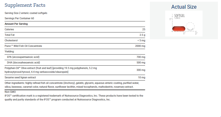 Tabela Nutricional Super Omega-3 EPA/DHA Fish Oil, Sesame Lignans & Olive Extract softgels