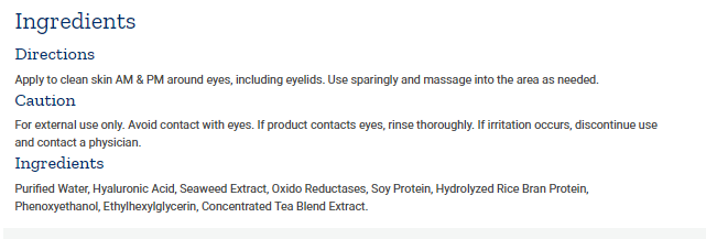 Tabela Nutricional Under Eye Refining Serum