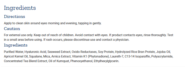 Tabela Nutricional Under Eye Rescue Cream