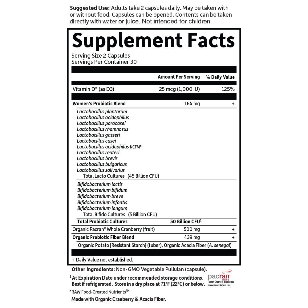 Tabela Nutricional Dr. Formulated Probiotics Urinary Tract+ 50 Billion CFU Cooler