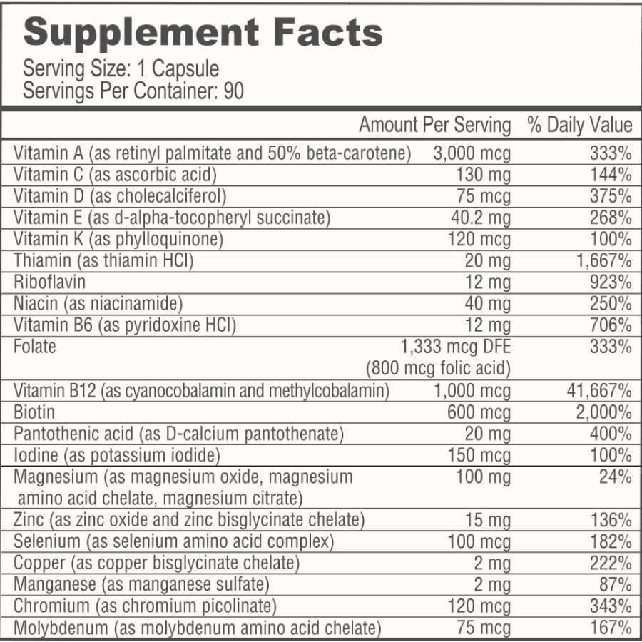 Tabela Nutricional BariatricPal Multivitamin ONE "1 per Day!" - Iron Free