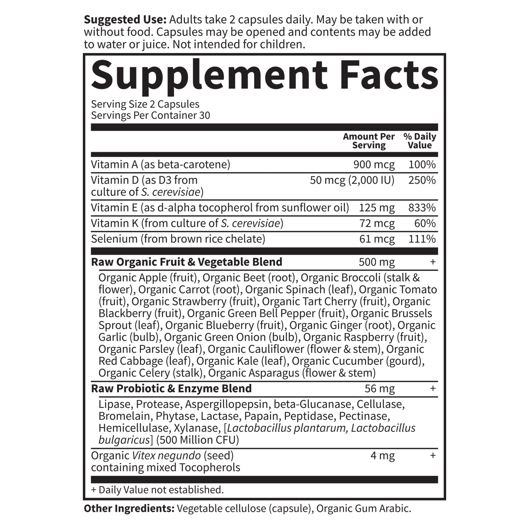 Tabela Nutricional Vitamin Code Raw Vitamin E 60 Vegetarian Capsules