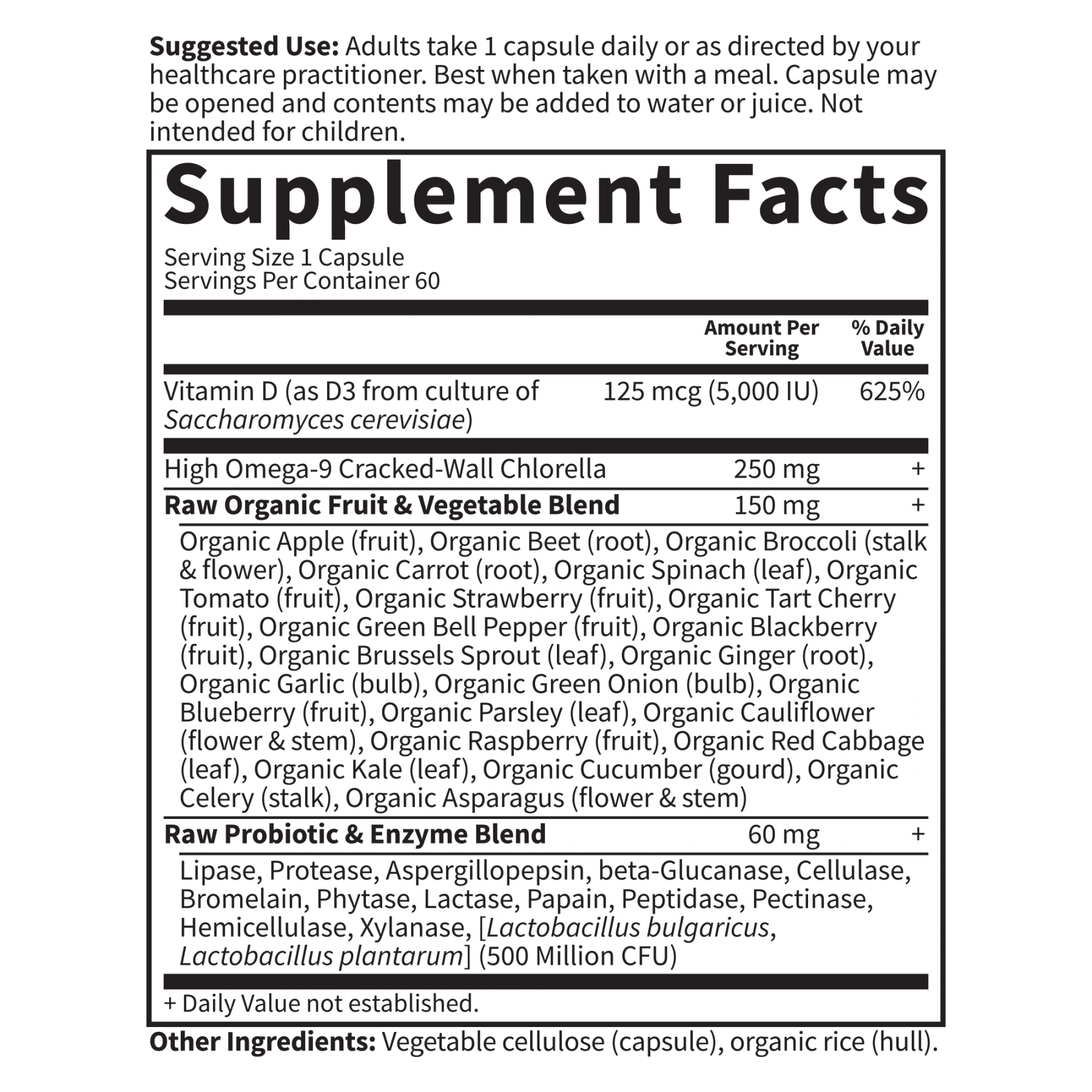 Tabela Nutricional Vitamin Code Raw D3 5,000 IU - 60 Vegetarian Capsules