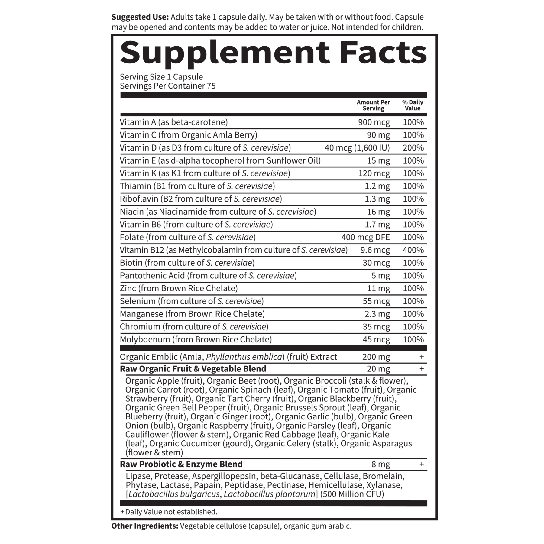 Tabela Nutricional Vitamin Code Raw One for Men