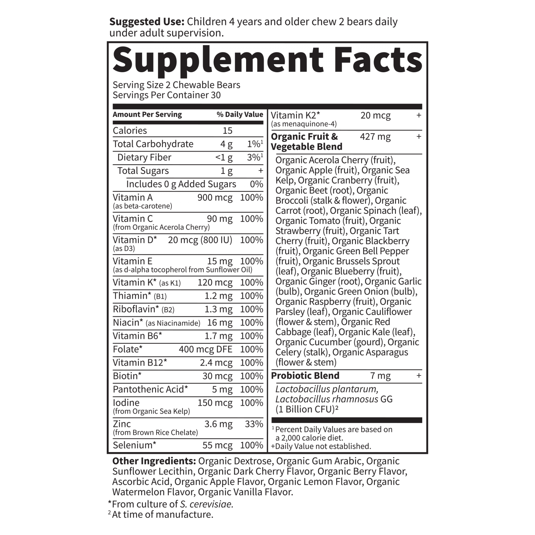 Tabela Nutricional Vitamin Code® Kids Multivitamin Cherry Berry 