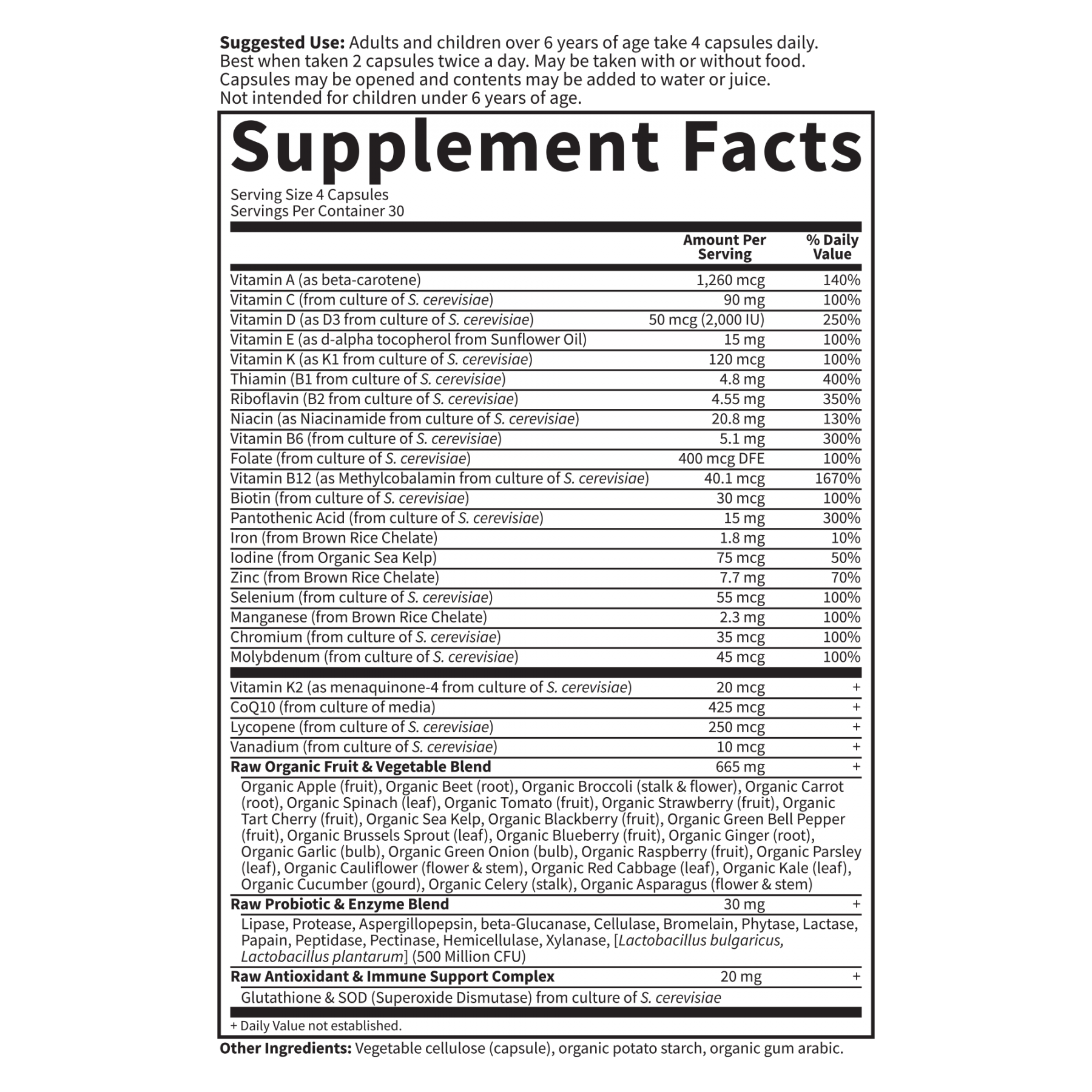 Tabela Nutricional Vitamin Code Family Multivitamin 120 Vegetarian Capsules