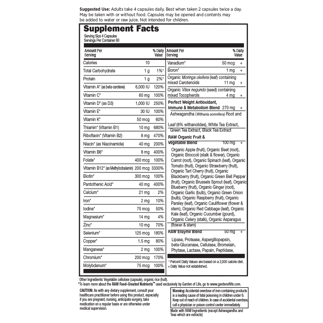 Tabela Nutricional Vitamin Code® Perfect Weight Multivitamin