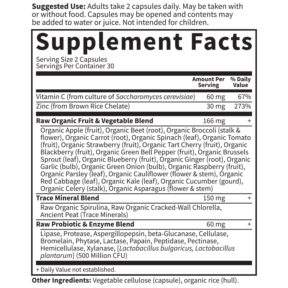 Tabela Nutricional Vitamin Code Raw Zinc 60 Vegan Capsules