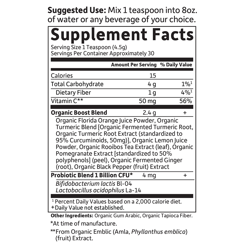 Tabela Nutricional Mykind Organics Turmeric Boost Powder 4.76 oz (135 g)