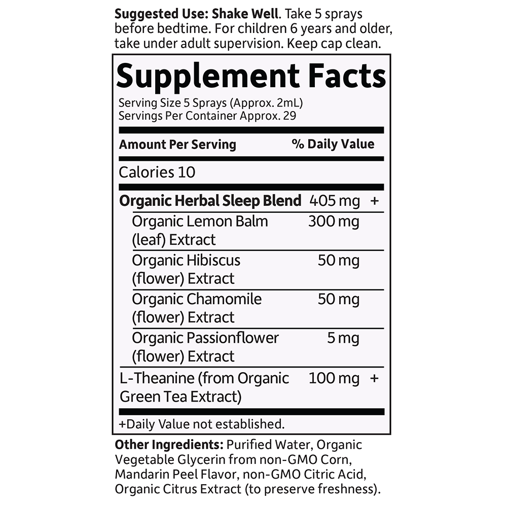 Tabela Nutricional Mykind Organics Sleep Well Spray 2 fl oz (58 ml)