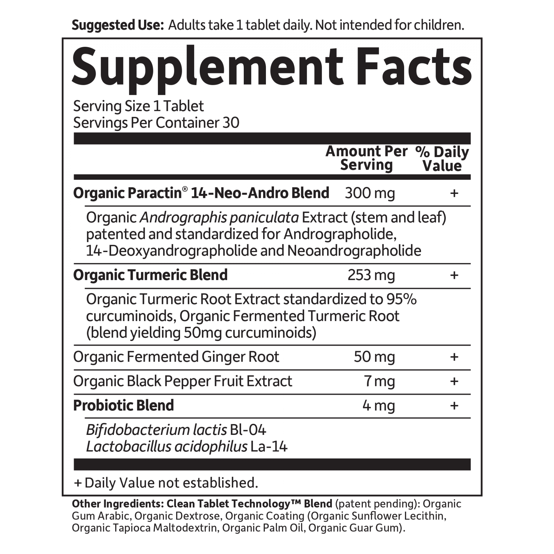 Tabela Nutricional Mykind Organics Turmeric Pain Relief 30 Vegan Tablets