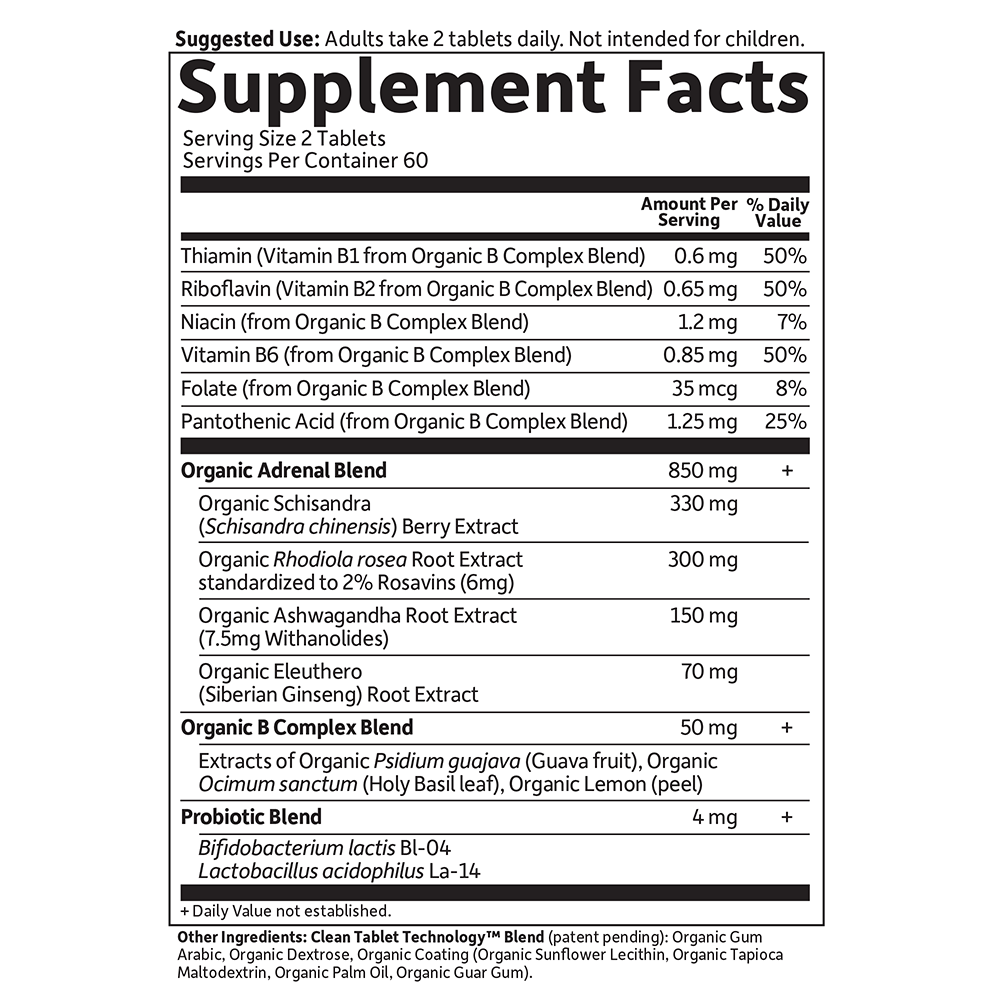 Tabela Nutricional Mykind Organics Adrenal Daily Balance