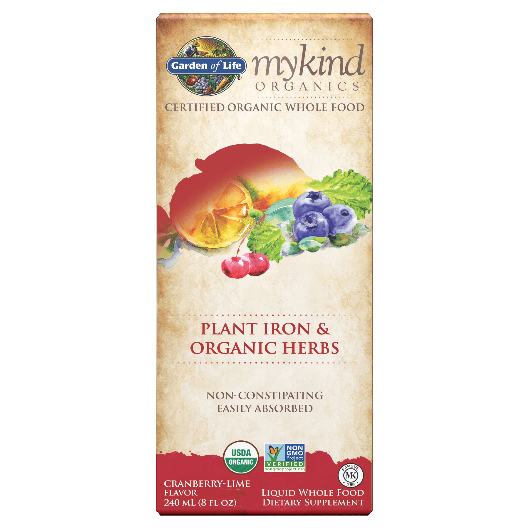 mykind Organics Plant Iron & Organic Herbs Cranberry Lime - 8 fl oz (240 ml)