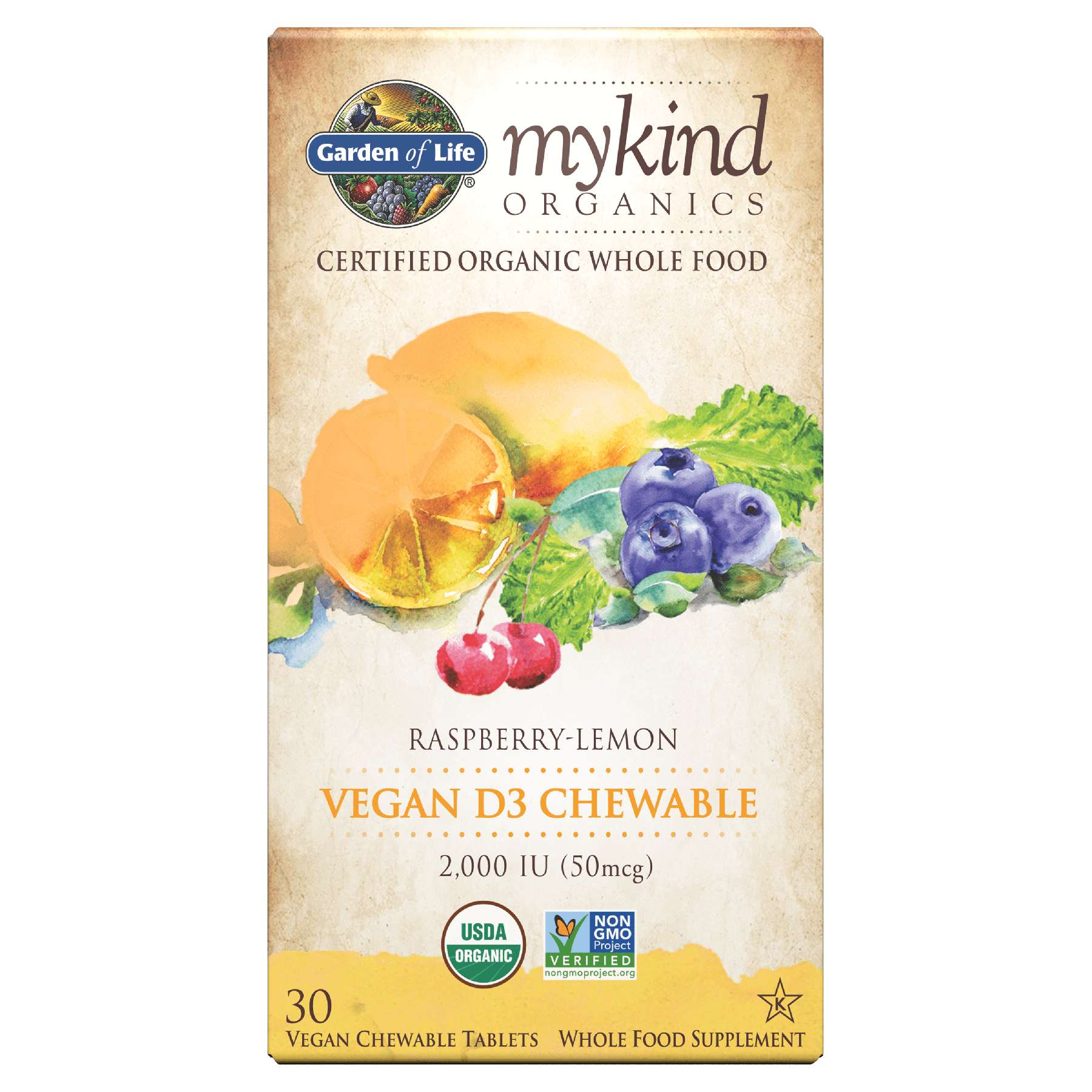 Mykind Organics Chewable Vegan D3 Raspberry Lemon 