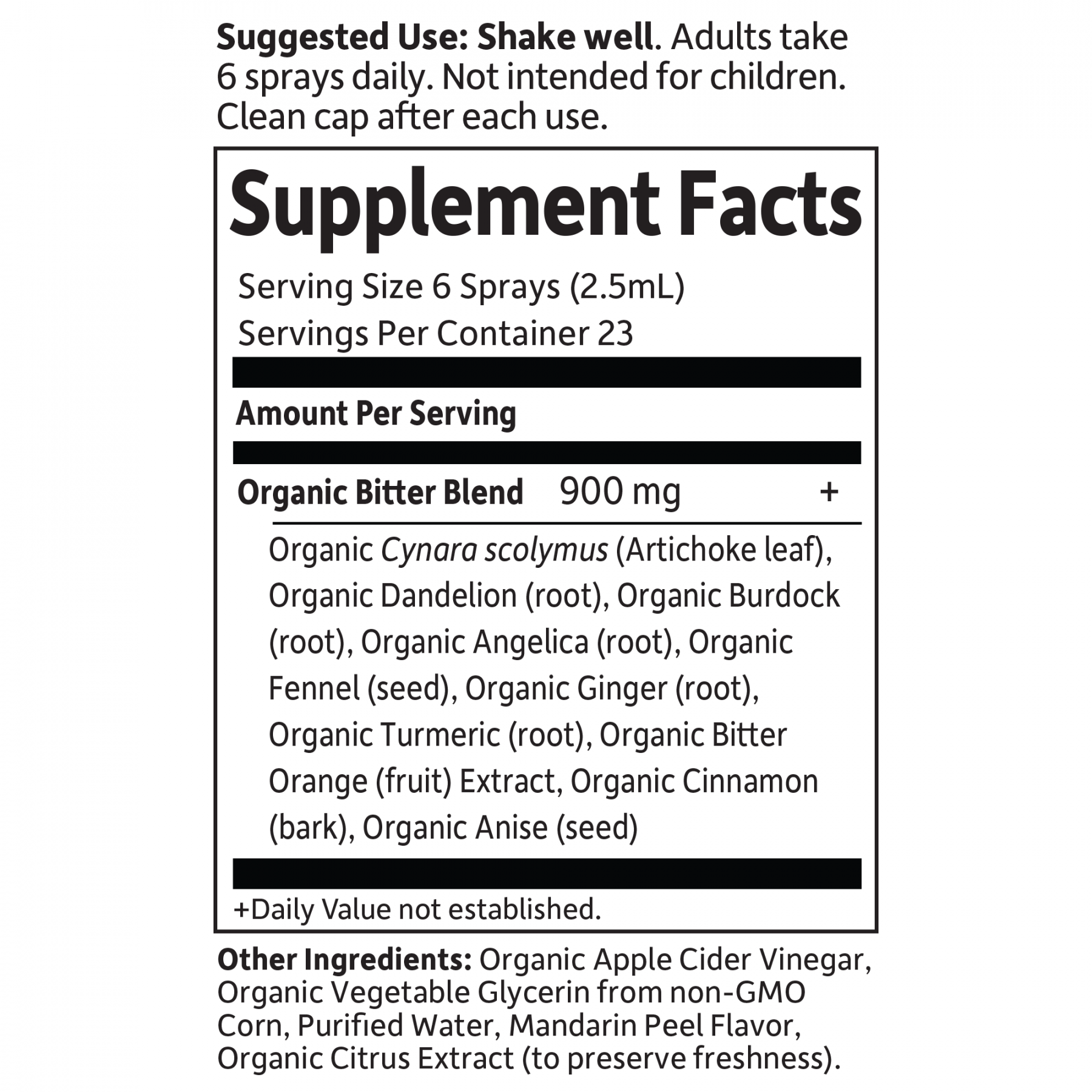 Tabela Nutricional  Mykind Organics Fígado Bitters Detox Spray 2 fl oz (58 ml)
