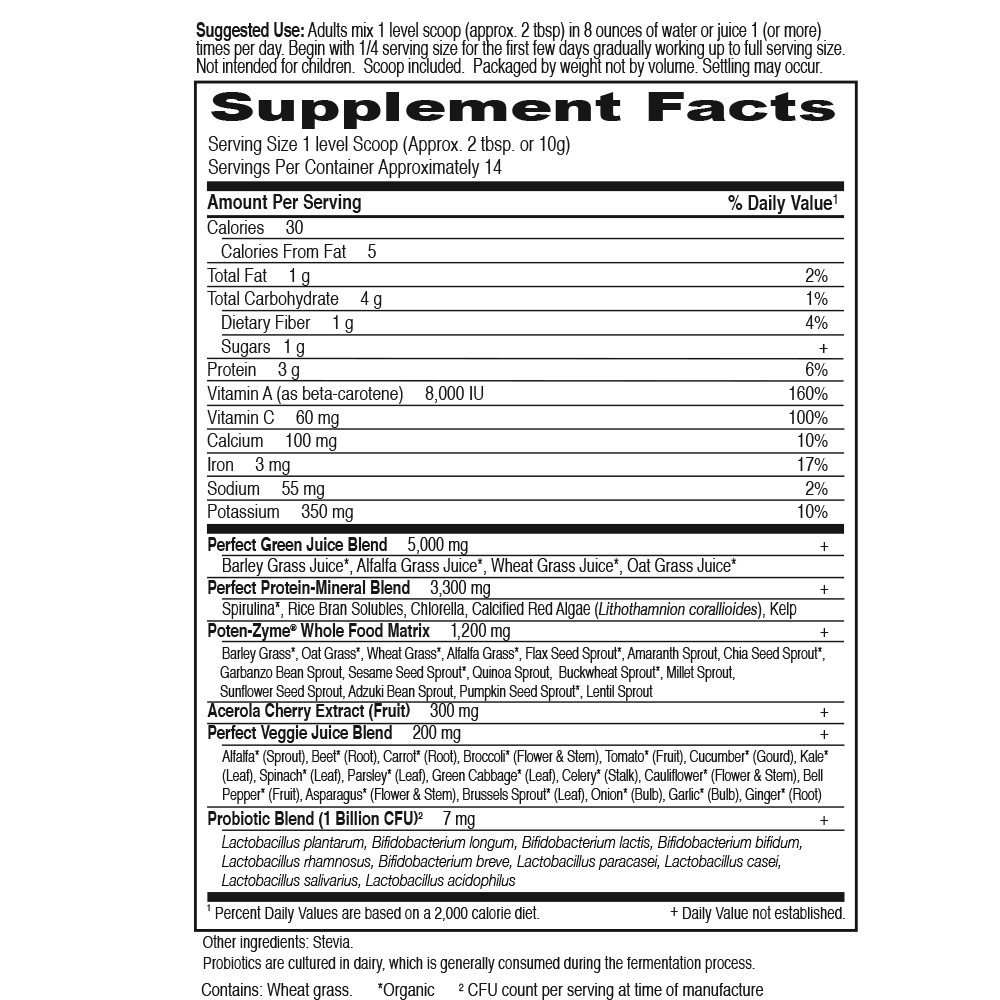 Tabela Nutricional Perfect Food Super Green Formula 4.94 oz (140g)
