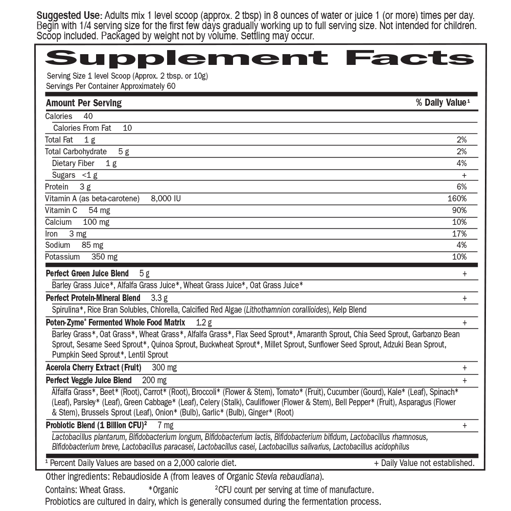 Tabela Nutricional Perfect Food Super Green Formula 21.16 oz (600g)