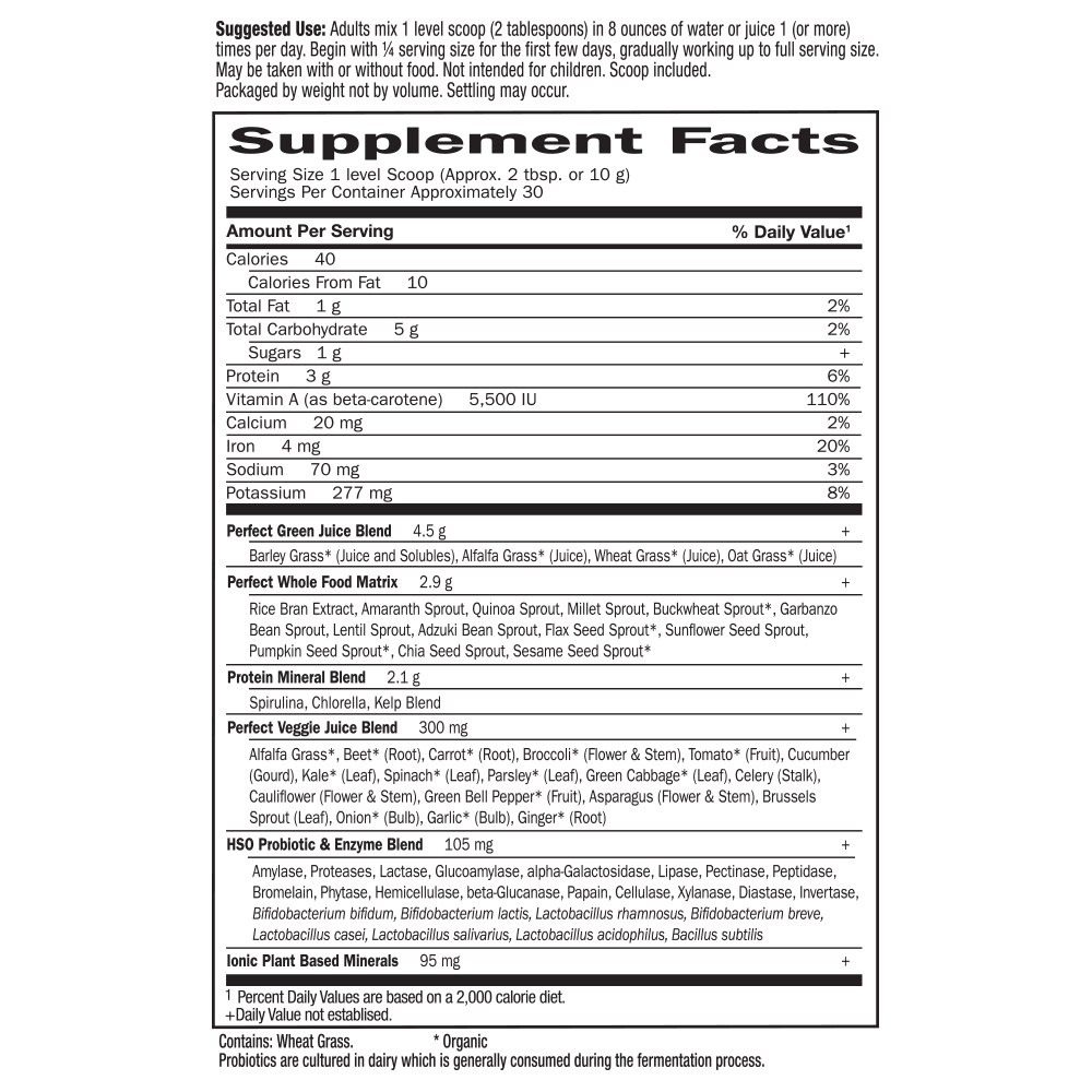 Tabela Nutricional Perfect Food® Original Green Formula 10.58 oz (300g)