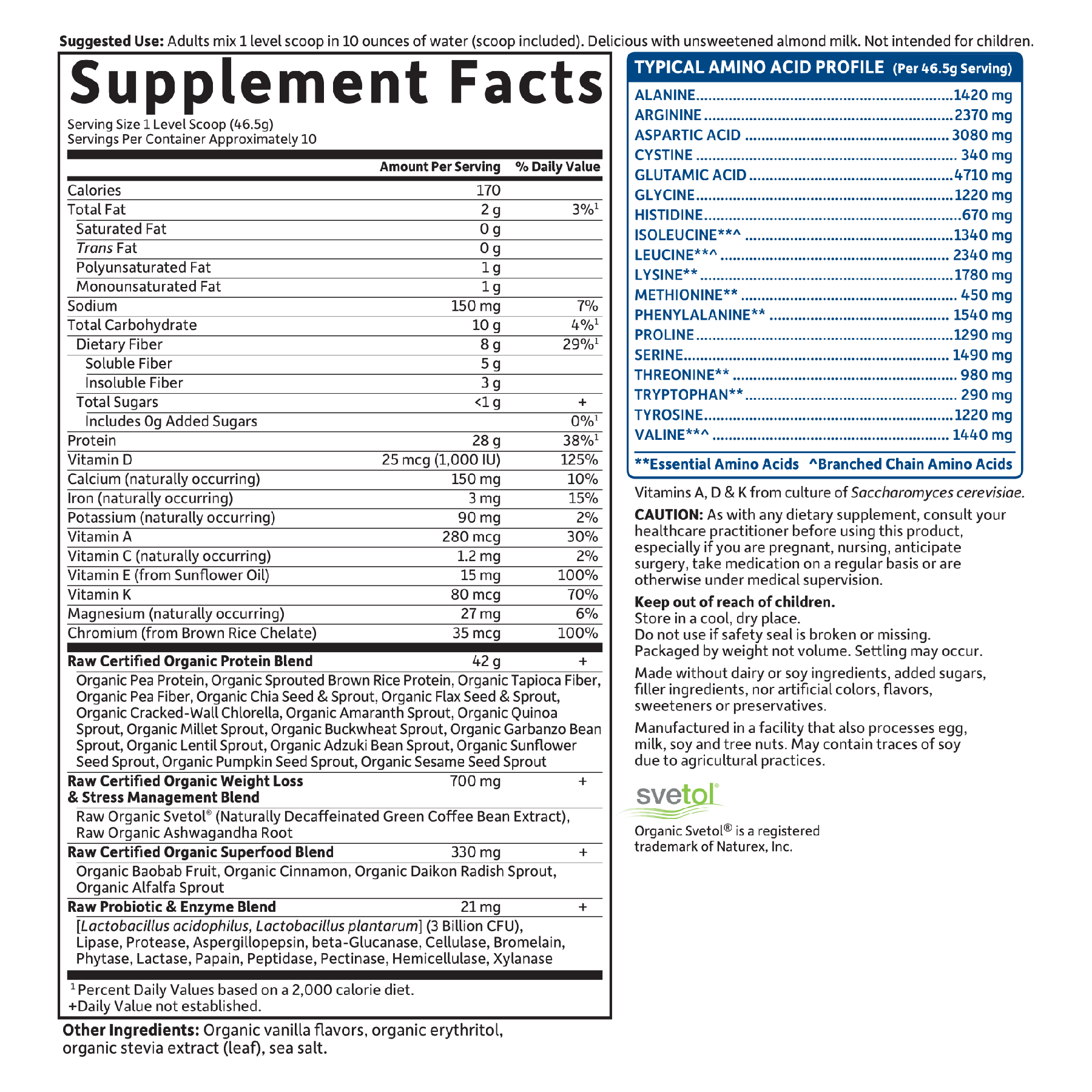 Tabela Nutricional Raw Organic Fit Protein Powder