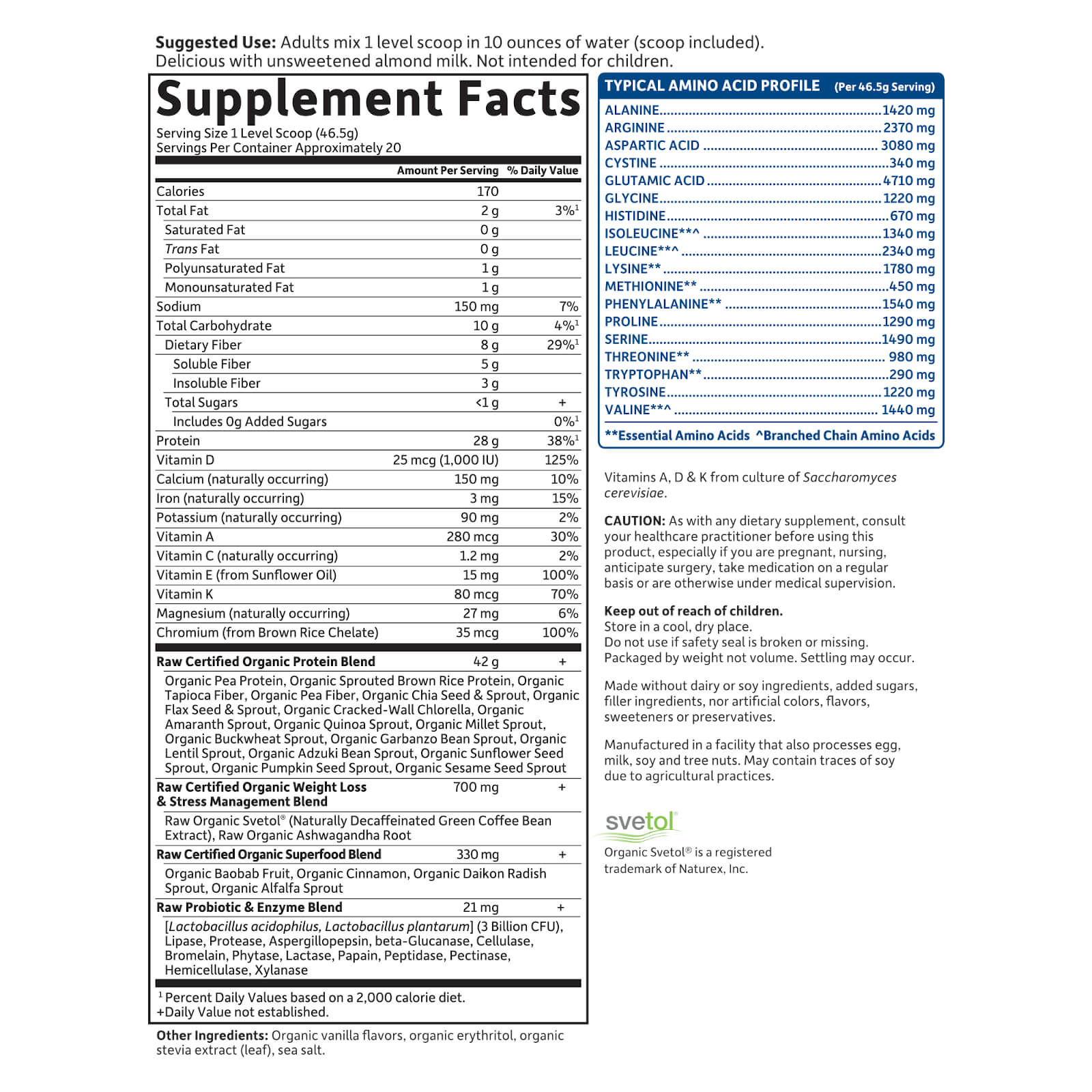 Tabela Nutricional Raw Organic Fit Protein Powder 