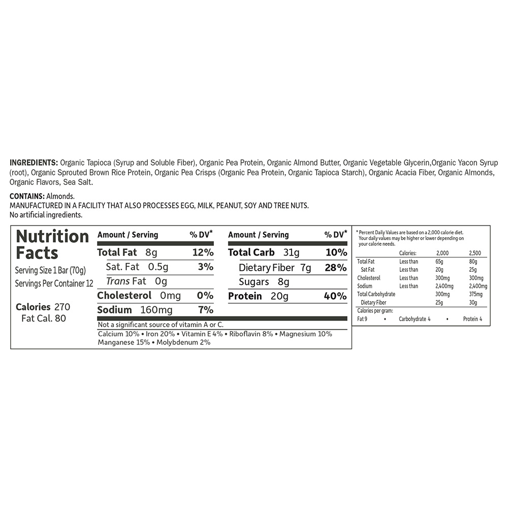 Tabela Nutricional SPORT Organic Plant-Based Performance Protein 12 Bars