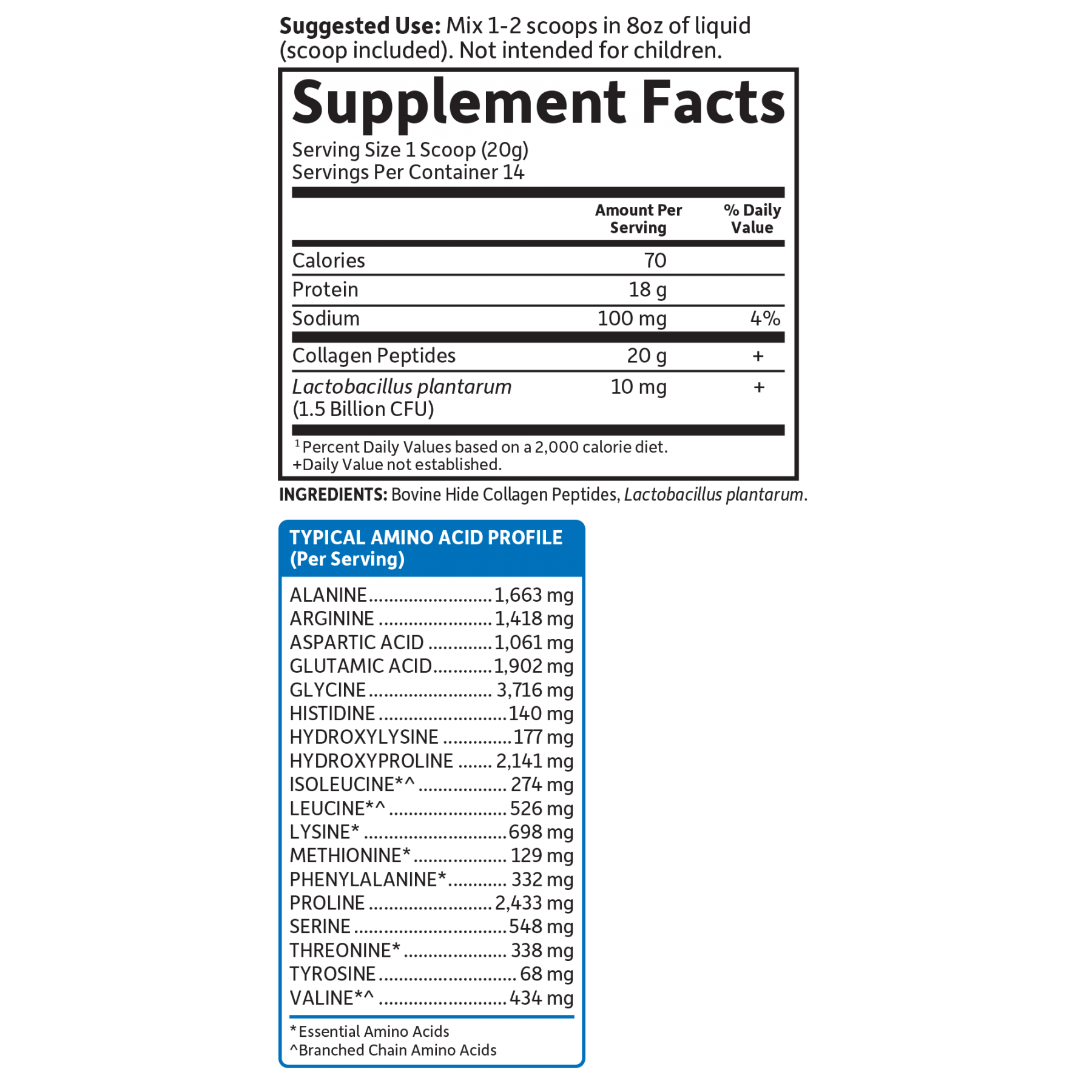 Tabela Nutricional Collagen Peptides Unflavored - 14 Servings
