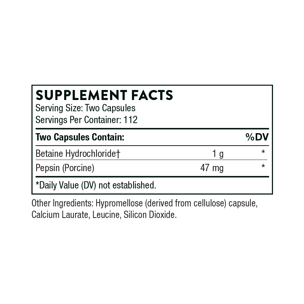 Tabela Nutricional Betaine HCL & Pepsin