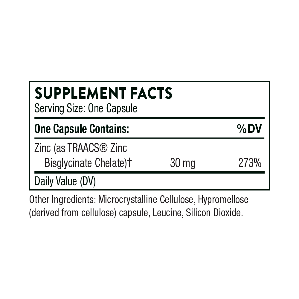 Tabela Nutricional Zinc Bisglycinate 30 mg
