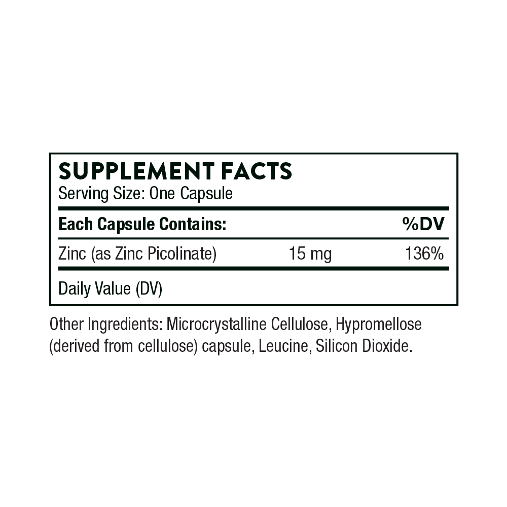 Tabela Nutricional Zinc Picolinate 15 mg