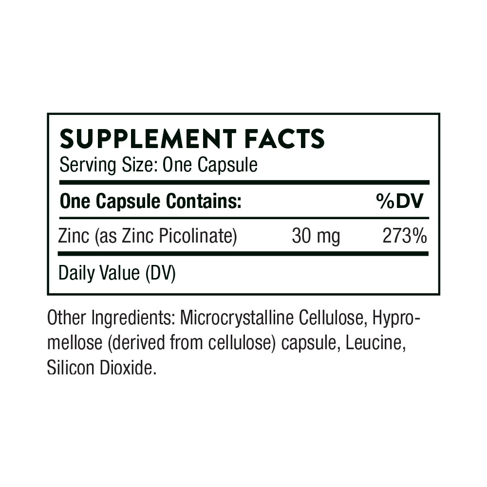 Tabela Nutricional Zinc Picolinate 30 mg - NSF Certified for Sport