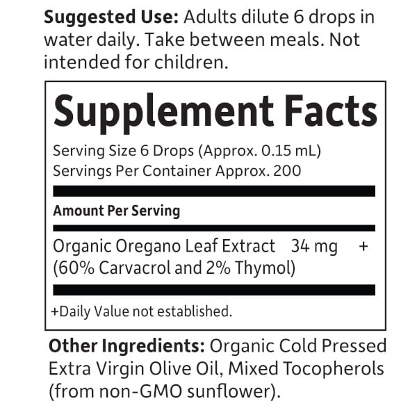 Tabela Nutricional Mykind Organics Herbal Oil of Oregano Drops - 30ml