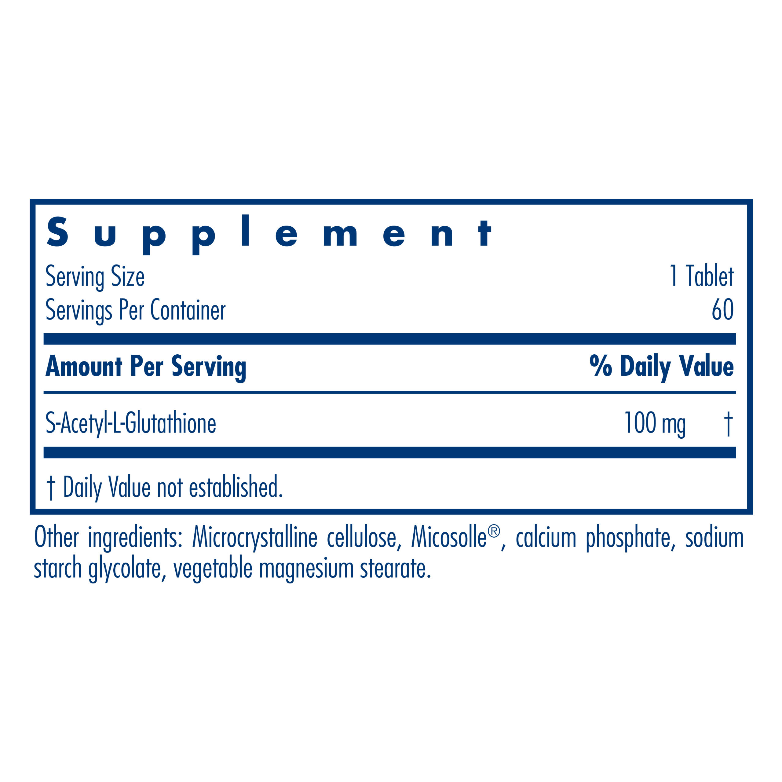 Tabela Nutricional Acetyl-Glutathione 100 mg