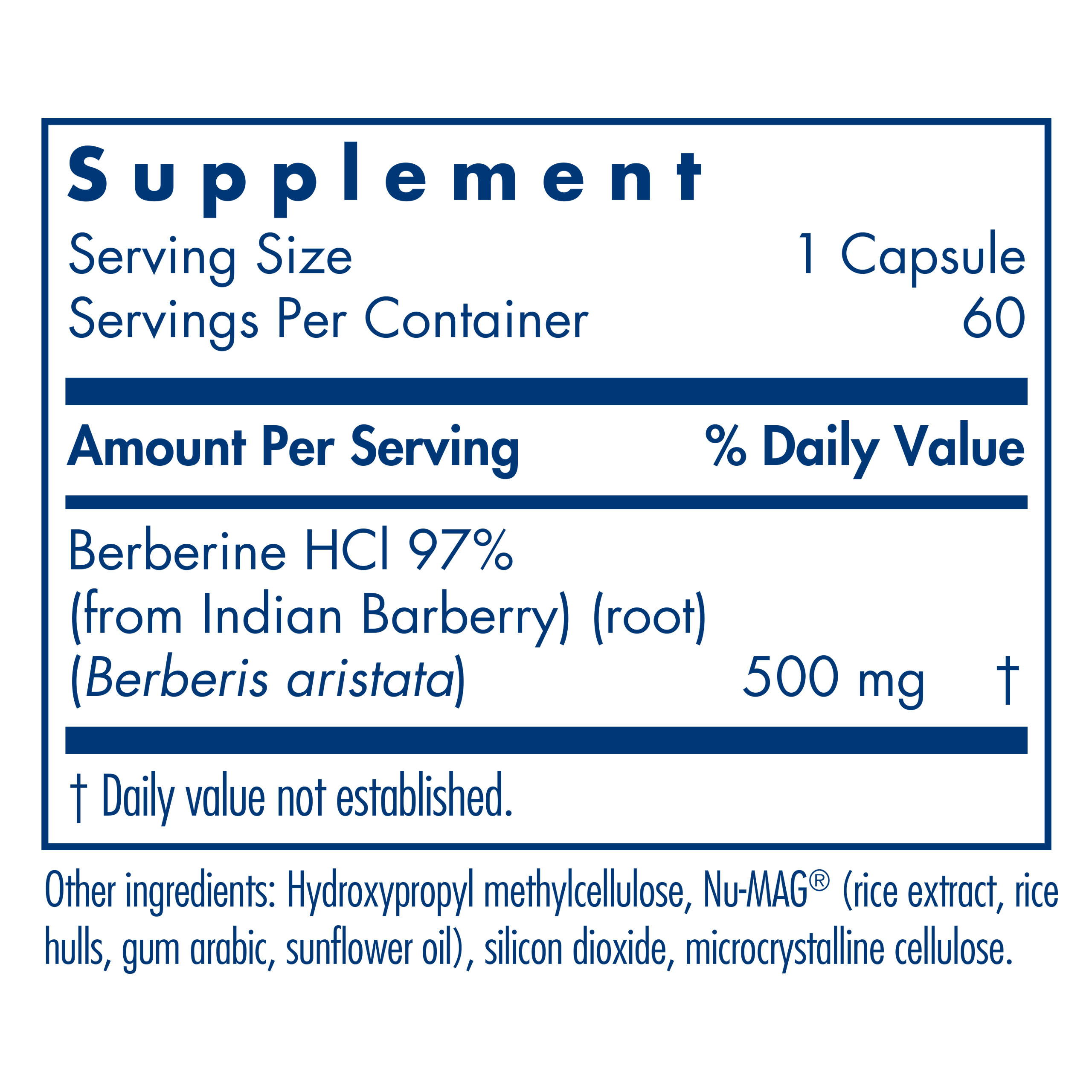 Tabela Nutricional Berberine 500
