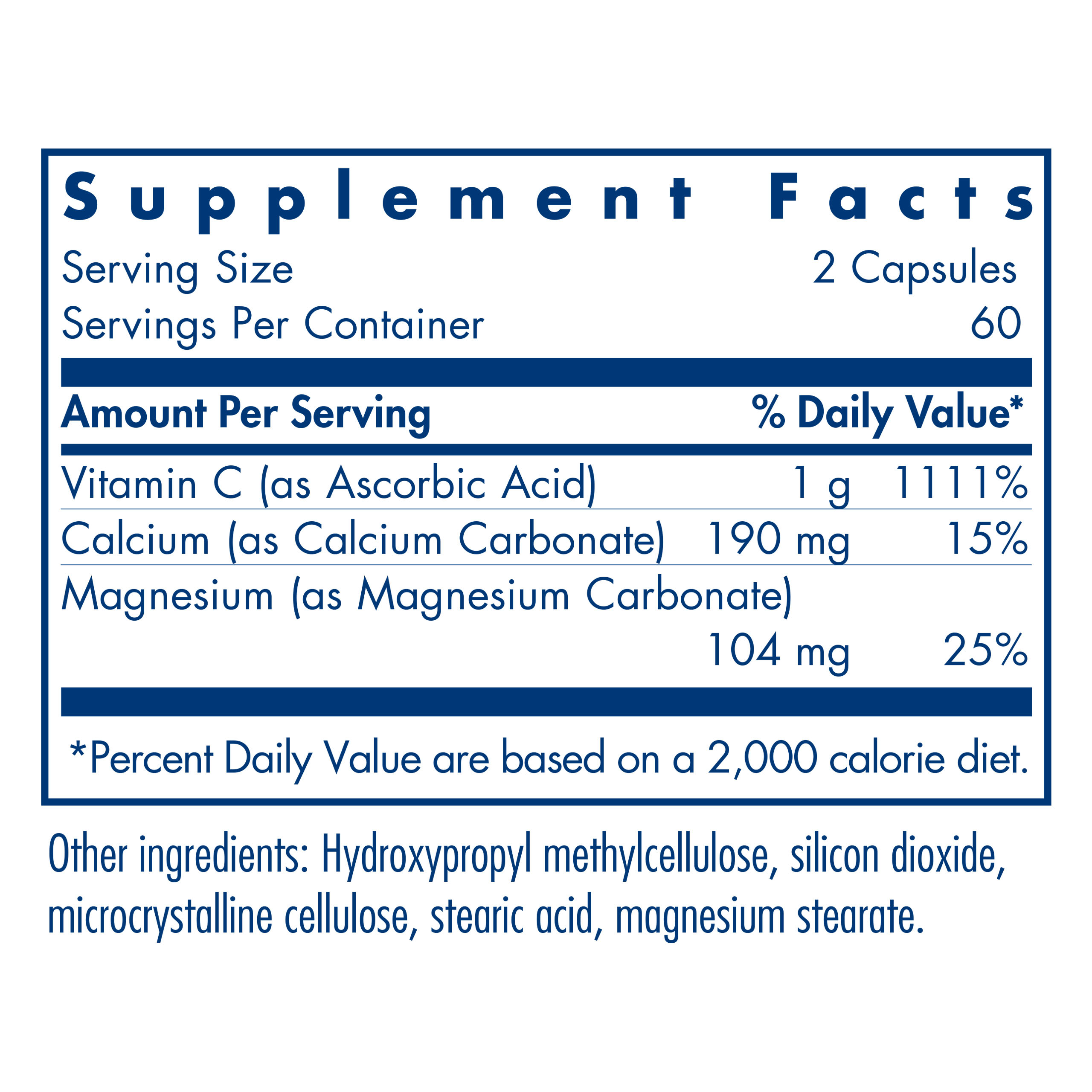 Tabela Nutricional Buffered Vitamin C 120 Vegetarian Capsules