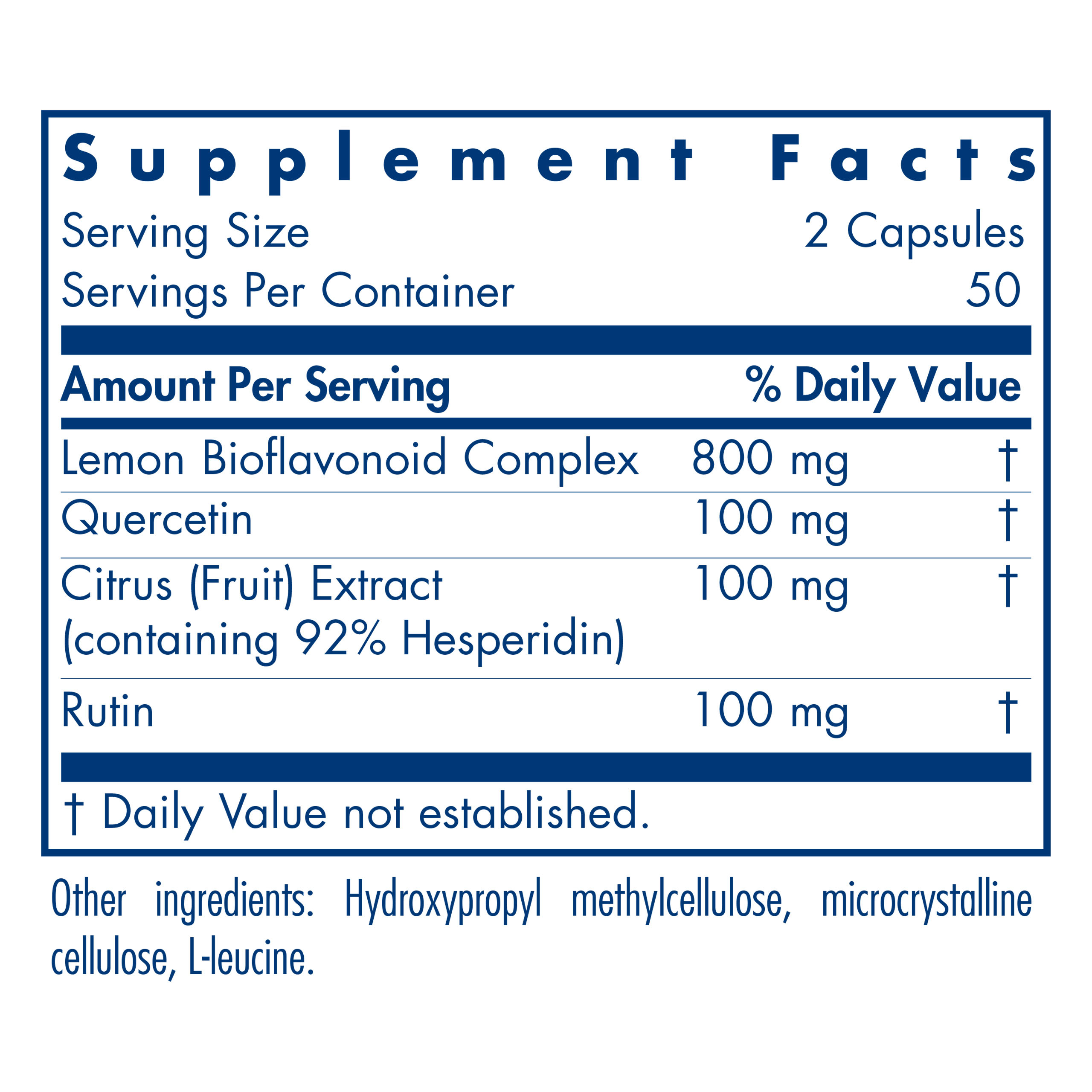 Tabela Nutricional Quercetin Bioflavonoids 100 Vegetarian Caps