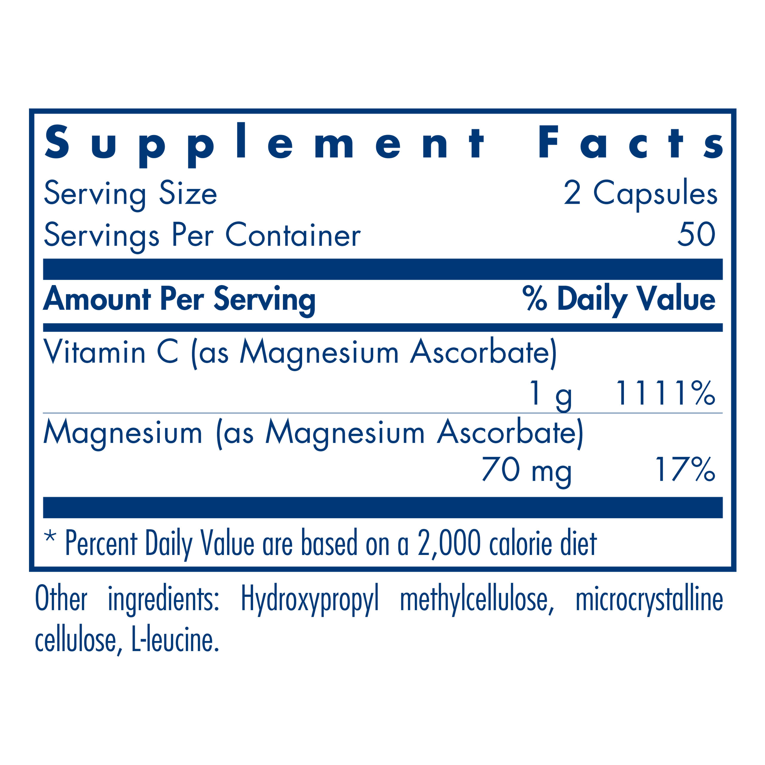 Tabela Nutricional Magnesium Ascorbate 100 Vegetarian Caps