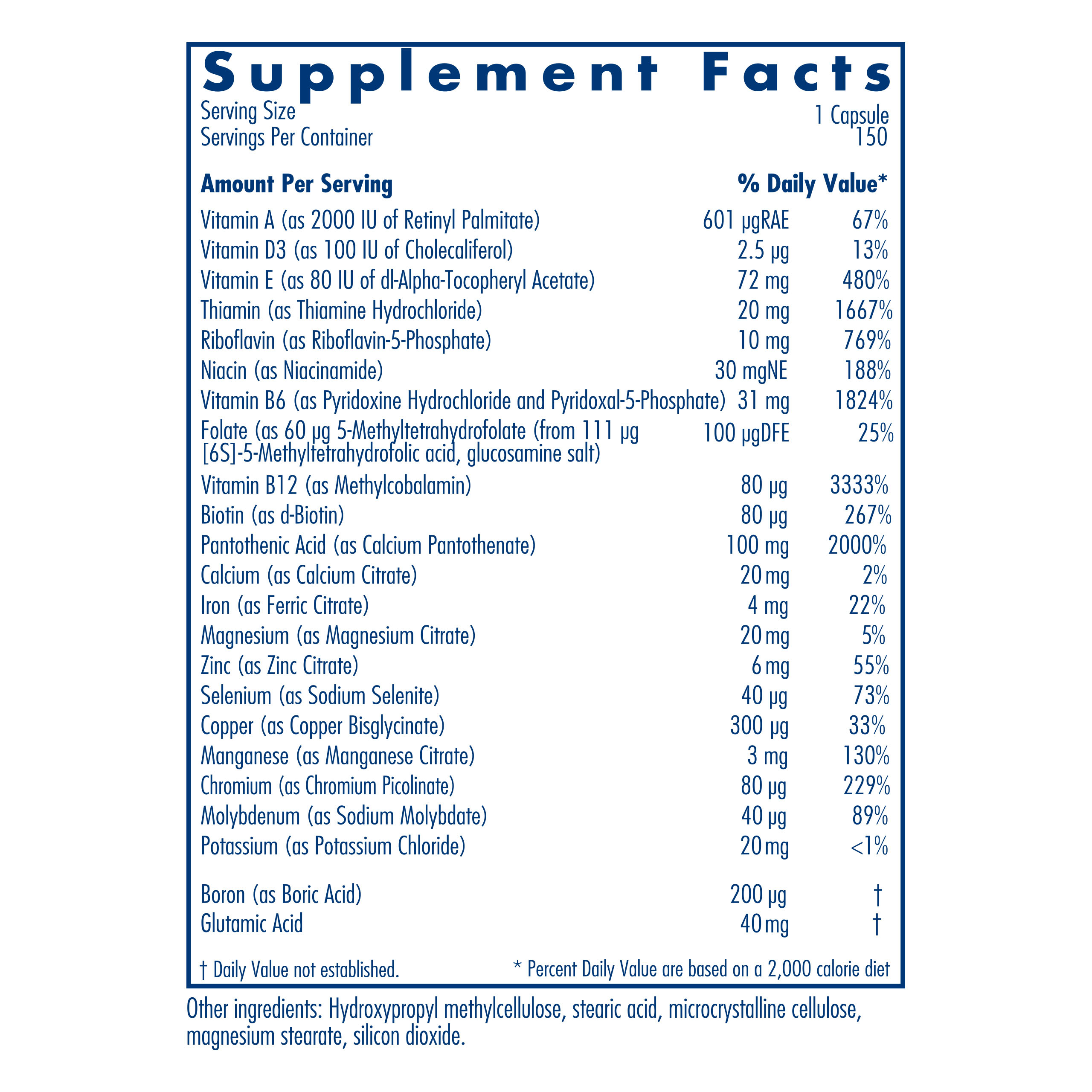 Tabela Nutricional Multi-Vi-Min® 150 Vegetarian Caps