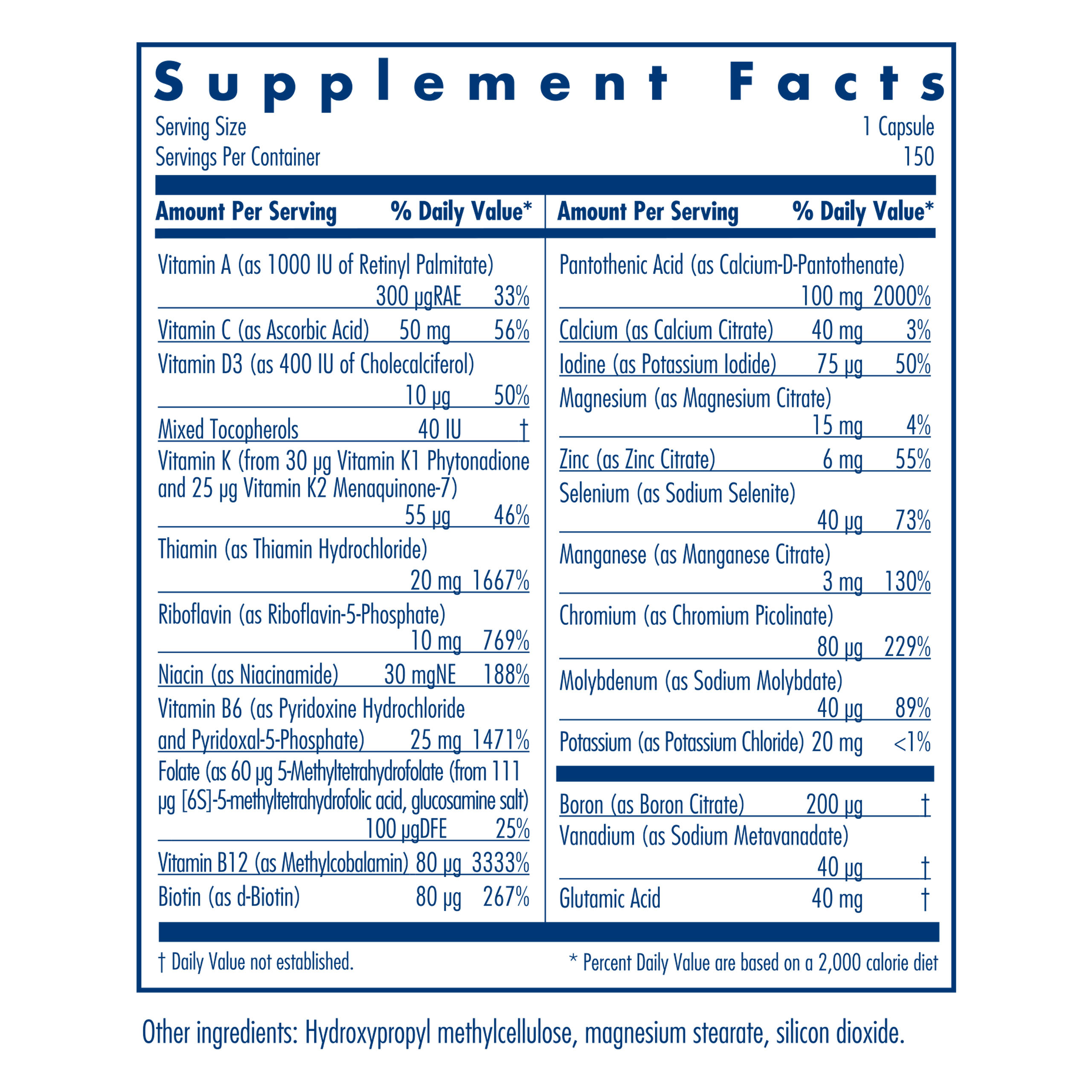 Tabela Nutricional Multi-Vi-Min® without Copper & Iron